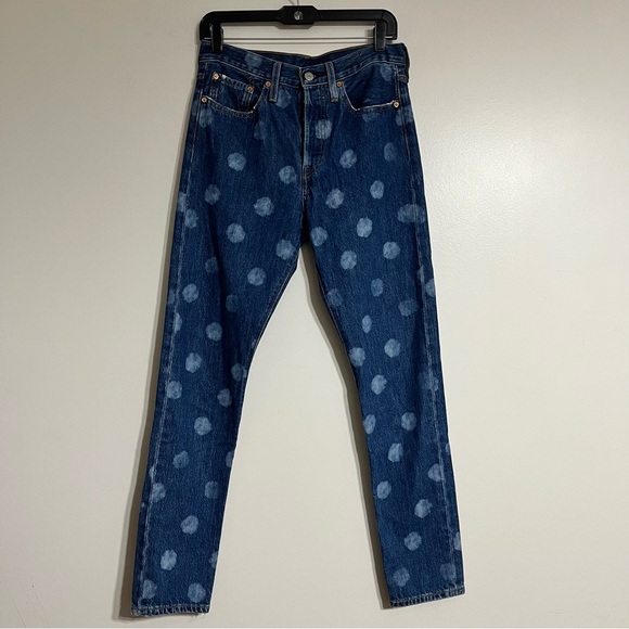 Levi's 501 30x29 Polka Dot Jeans High Rise Ankle Button Fly Raw Hem - Picture 1 of 9
